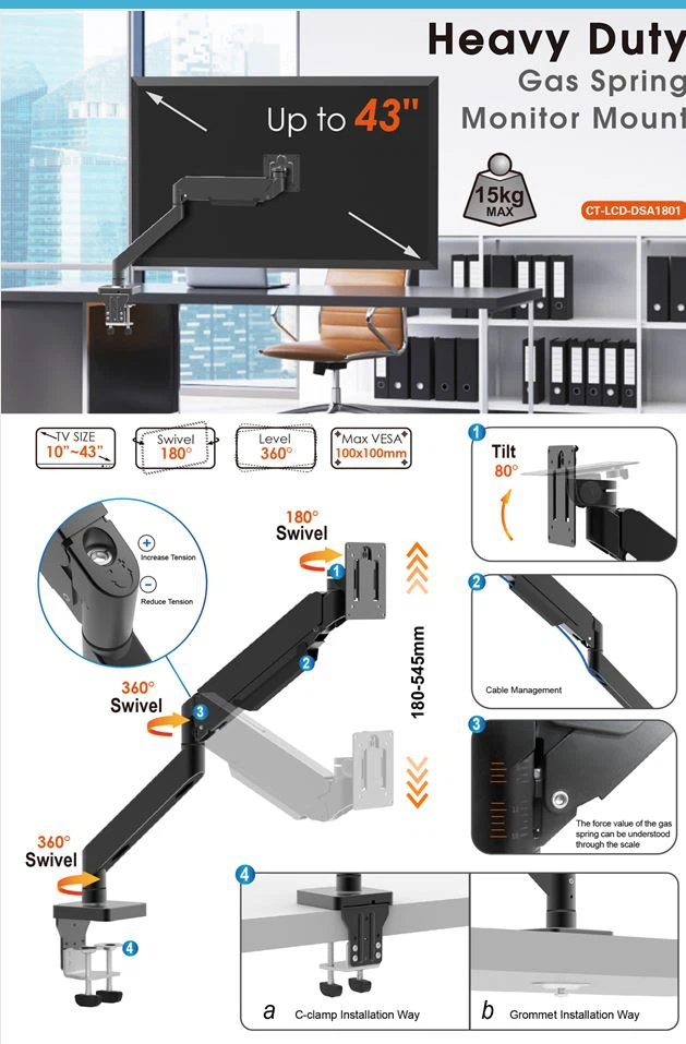 heavy duty gas spring monitor mount