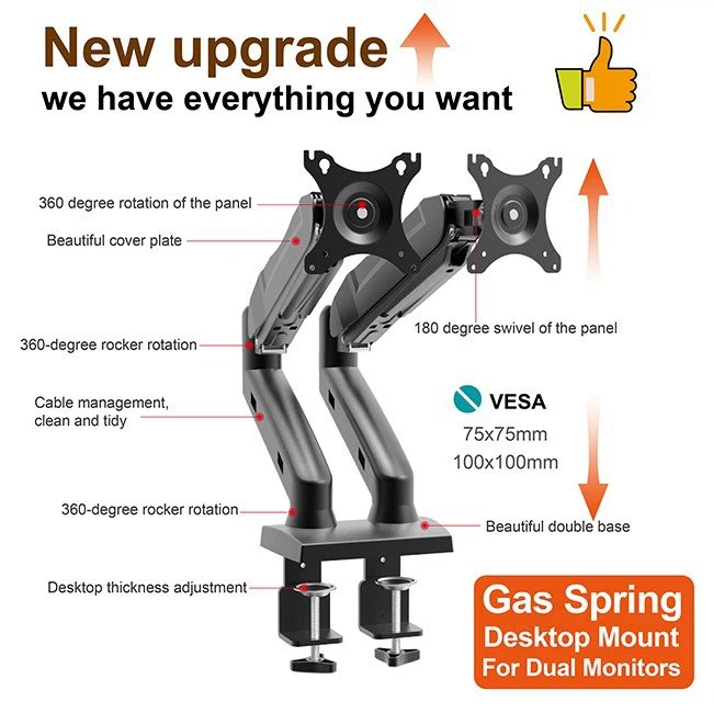 Gas Spring Dual Monitor Mount