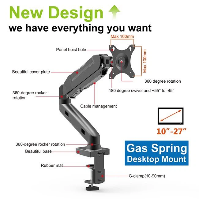 Gas Spring Single Monitor Mount